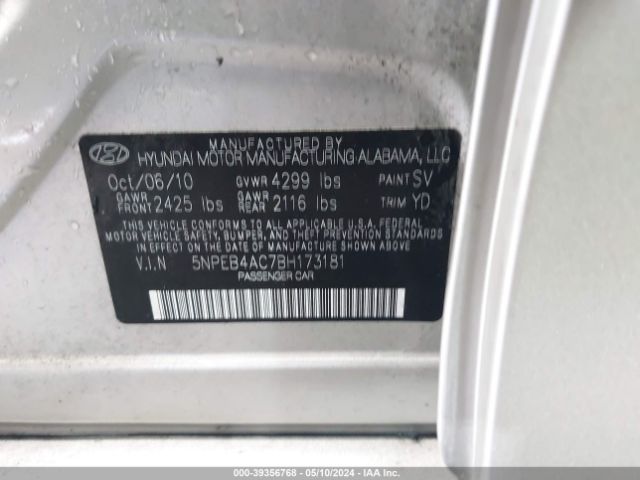 Photo 8 VIN: 5NPEB4AC7BH173181 - HYUNDAI SONATA 