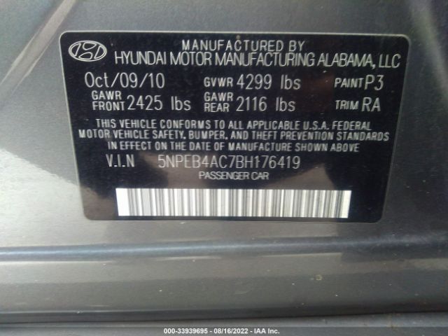 Photo 8 VIN: 5NPEB4AC7BH176419 - HYUNDAI SONATA 