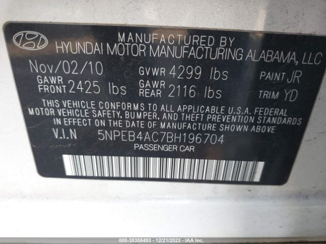 Photo 8 VIN: 5NPEB4AC7BH196704 - HYUNDAI SONATA 