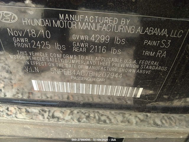 Photo 8 VIN: 5NPEB4AC7BH207944 - HYUNDAI SONATA 