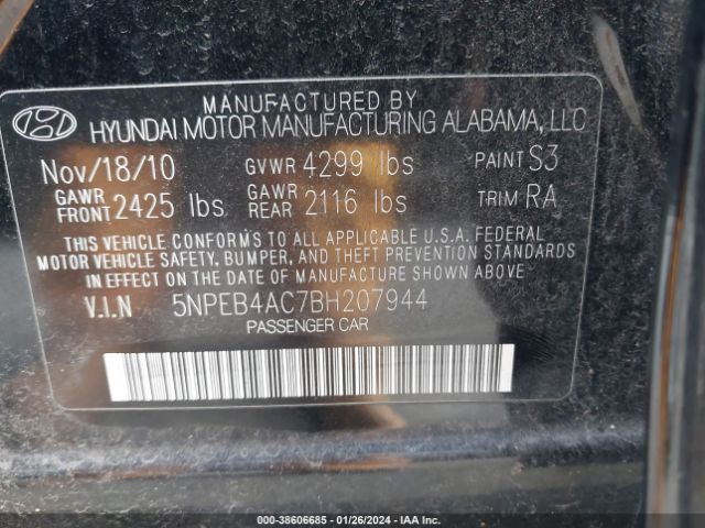 Photo 8 VIN: 5NPEB4AC7BH207944 - HYUNDAI SONATA 