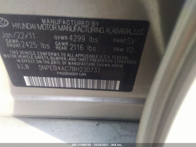 Photo 8 VIN: 5NPEB4AC7BH230737 - HYUNDAI SONATA 