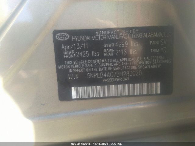 Photo 8 VIN: 5NPEB4AC7BH283020 - HYUNDAI SONATA 