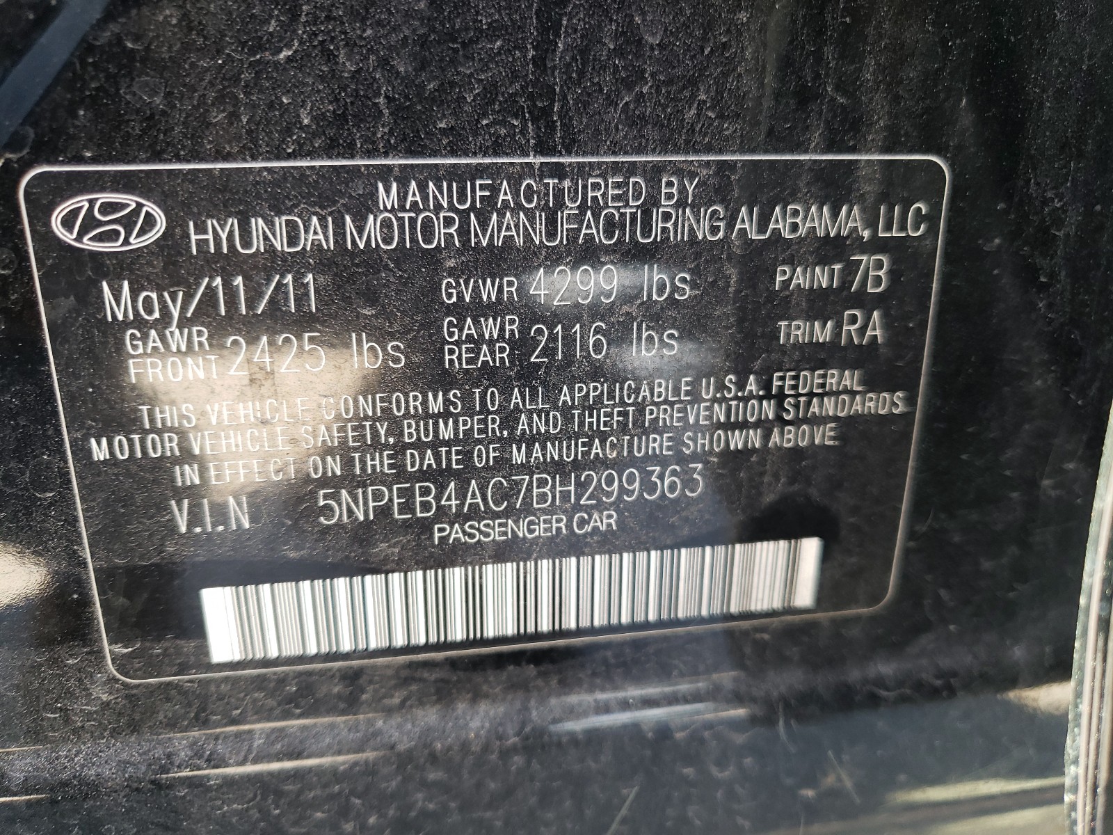 Photo 9 VIN: 5NPEB4AC7BH299363 - HYUNDAI SONATA GLS 