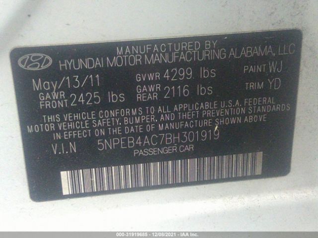 Photo 8 VIN: 5NPEB4AC7BH301919 - HYUNDAI SONATA 