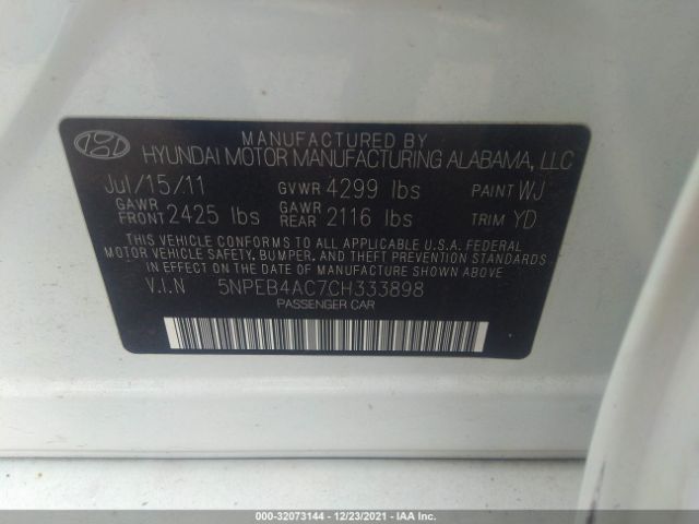 Photo 8 VIN: 5NPEB4AC7CH333898 - HYUNDAI SONATA 