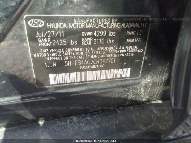 Photo 8 VIN: 5NPEB4AC7CH342701 - HYUNDAI SONATA 