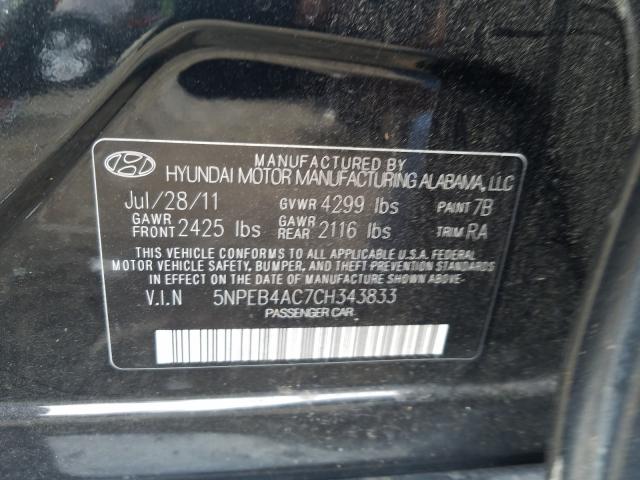 Photo 9 VIN: 5NPEB4AC7CH343833 - HYUNDAI SONATA GLS 