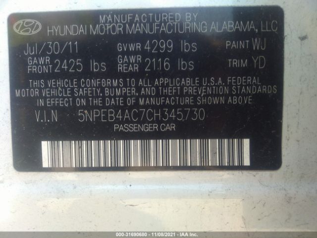 Photo 8 VIN: 5NPEB4AC7CH345730 - HYUNDAI SONATA 