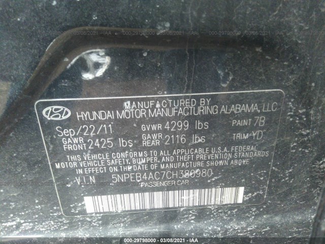 Photo 8 VIN: 5NPEB4AC7CH380980 - HYUNDAI SONATA 