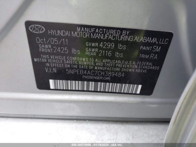 Photo 8 VIN: 5NPEB4AC7CH389484 - HYUNDAI SONATA 