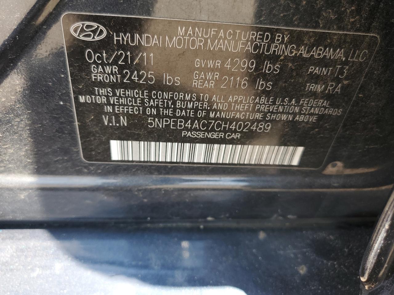 Photo 11 VIN: 5NPEB4AC7CH402489 - HYUNDAI SONATA 