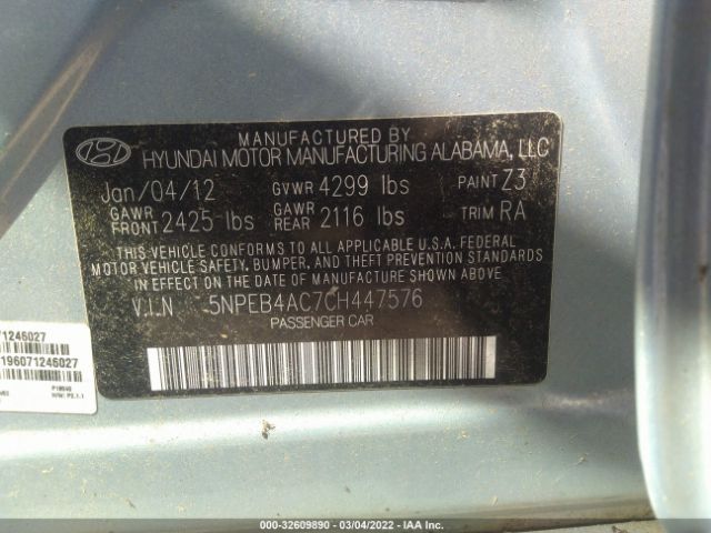 Photo 8 VIN: 5NPEB4AC7CH447576 - HYUNDAI SONATA 