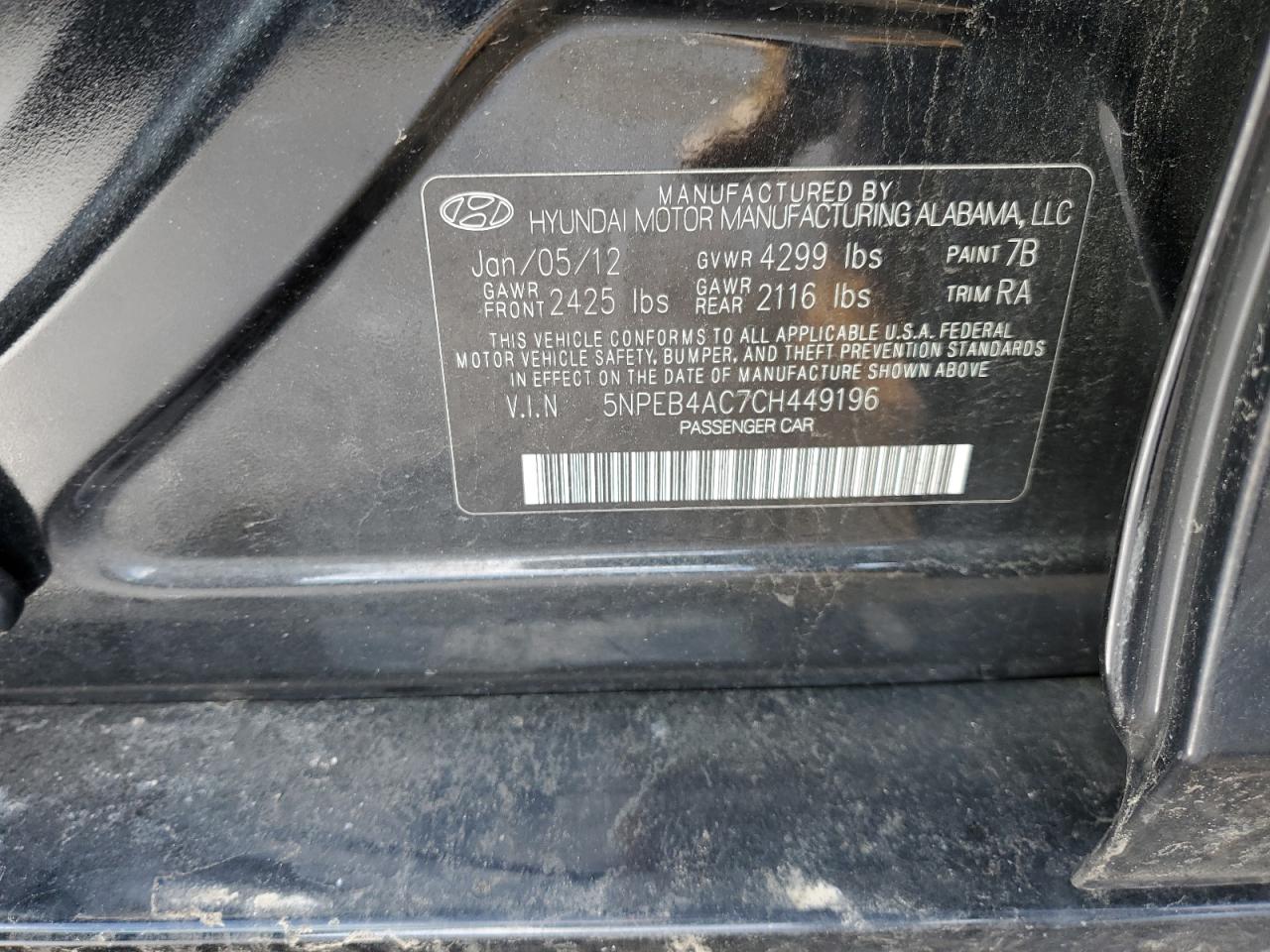 Photo 11 VIN: 5NPEB4AC7CH449196 - HYUNDAI SONATA 