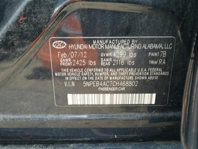 Photo 9 VIN: 5NPEB4AC7CH468802 - HYUNDAI SONATA GLS 