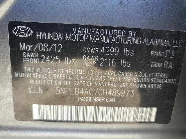 Photo 11 VIN: 5NPEB4AC7CH489973 - HYUNDAI SONATA GLS 