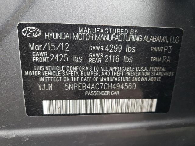 Photo 11 VIN: 5NPEB4AC7CH494560 - HYUNDAI SONATA GLS 