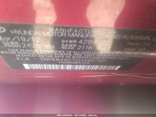 Photo 8 VIN: 5NPEB4AC7CH495790 - HYUNDAI SONATA 