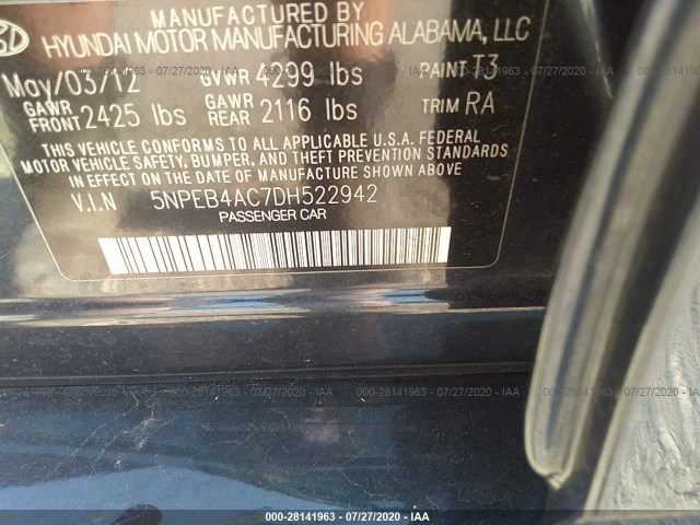 Photo 8 VIN: 5NPEB4AC7DH522942 - HYUNDAI SONATA 