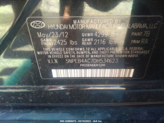 Photo 8 VIN: 5NPEB4AC7DH534623 - HYUNDAI SONATA 