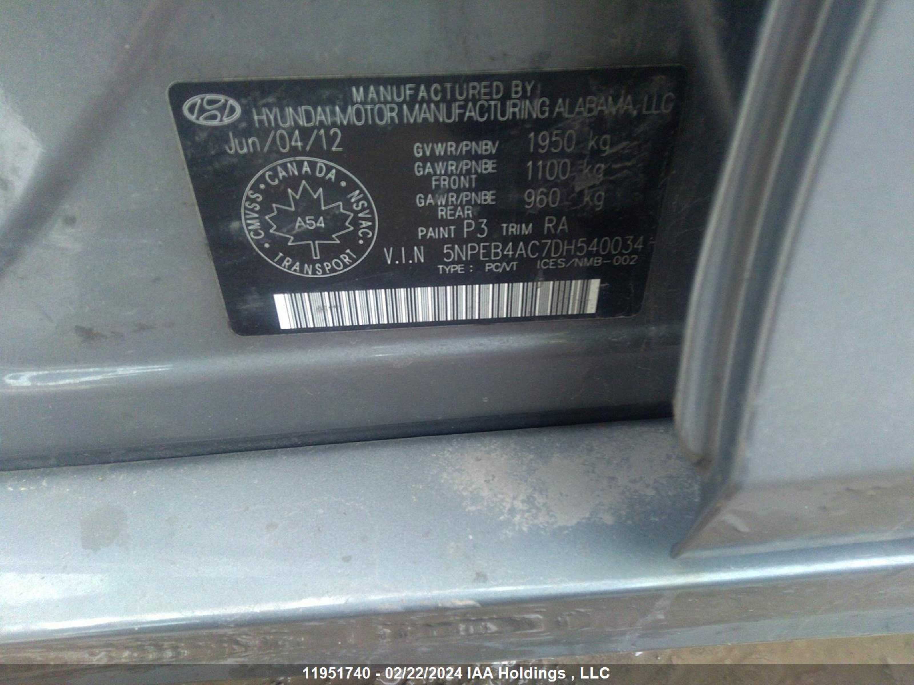 Photo 8 VIN: 5NPEB4AC7DH540034 - HYUNDAI SONATA 