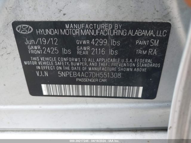 Photo 8 VIN: 5NPEB4AC7DH551308 - HYUNDAI SONATA 