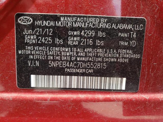 Photo 9 VIN: 5NPEB4AC7DH552815 - HYUNDAI SONATA GLS 