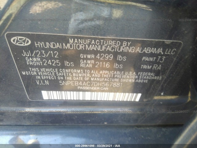 Photo 8 VIN: 5NPEB4AC7DH567881 - HYUNDAI SONATA 