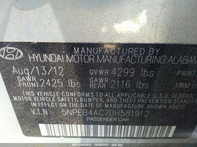 Photo 8 VIN: 5NPEB4AC7DH581912 - HYUNDAI SONATA 