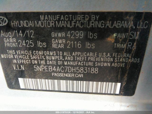 Photo 8 VIN: 5NPEB4AC7DH583188 - HYUNDAI SONATA 