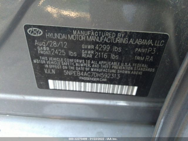 Photo 8 VIN: 5NPEB4AC7DH592313 - HYUNDAI SONATA 