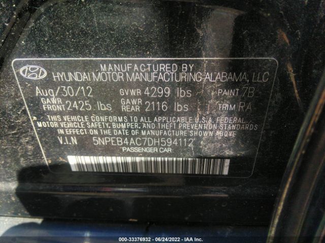 Photo 8 VIN: 5NPEB4AC7DH594112 - HYUNDAI SONATA 