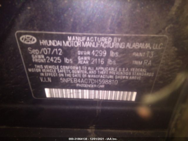 Photo 8 VIN: 5NPEB4AC7DH598810 - HYUNDAI SONATA 