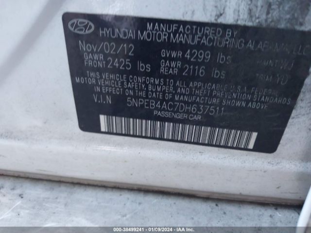 Photo 8 VIN: 5NPEB4AC7DH637511 - HYUNDAI SONATA 