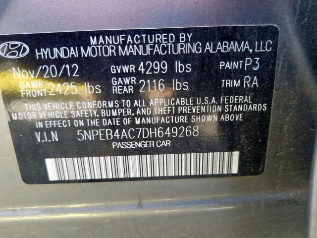 Photo 9 VIN: 5NPEB4AC7DH649268 - HYUNDAI SONATA GLS 