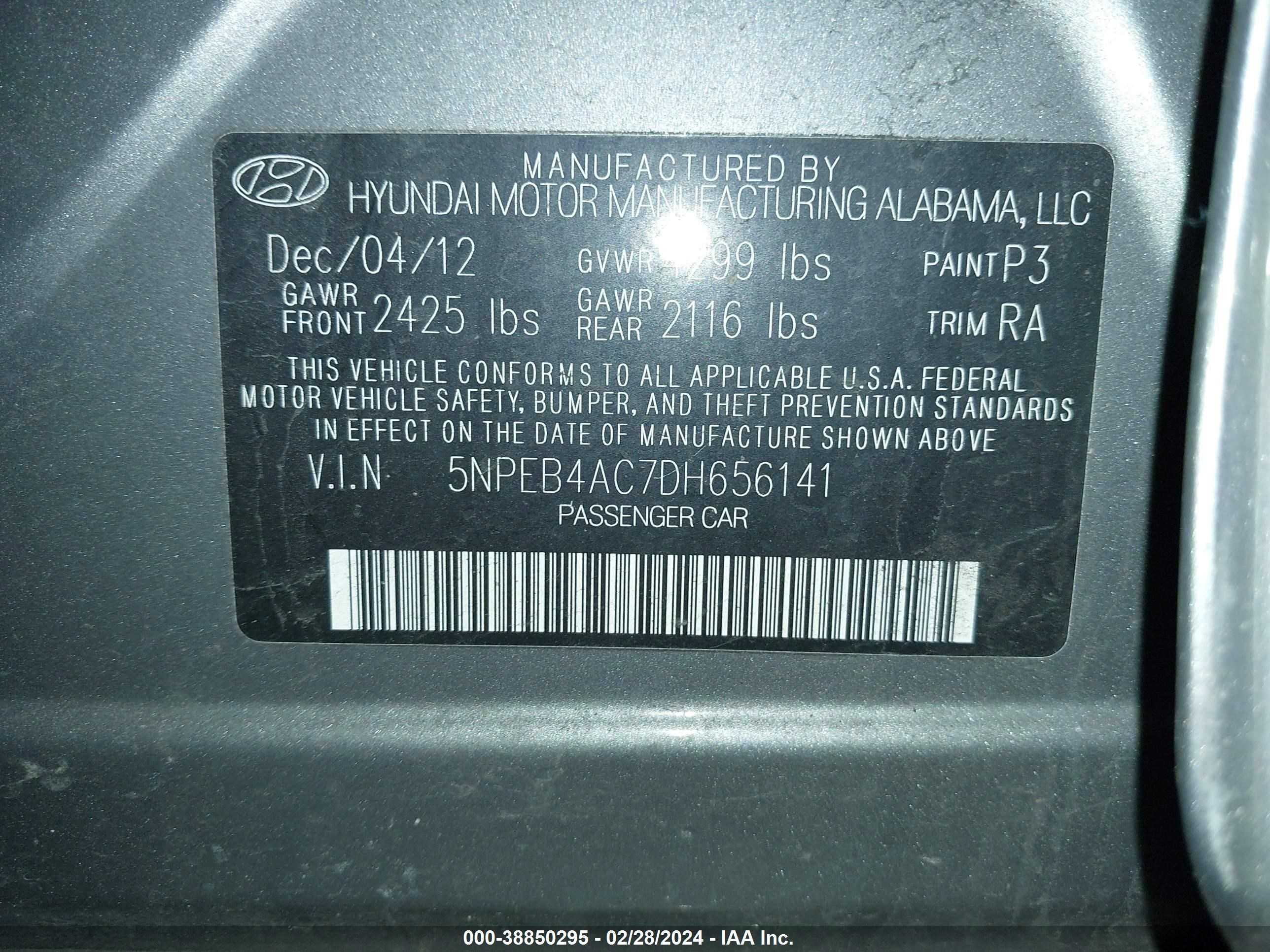 Photo 8 VIN: 5NPEB4AC7DH656141 - HYUNDAI SONATA 