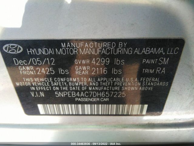 Photo 8 VIN: 5NPEB4AC7DH657225 - HYUNDAI SONATA 