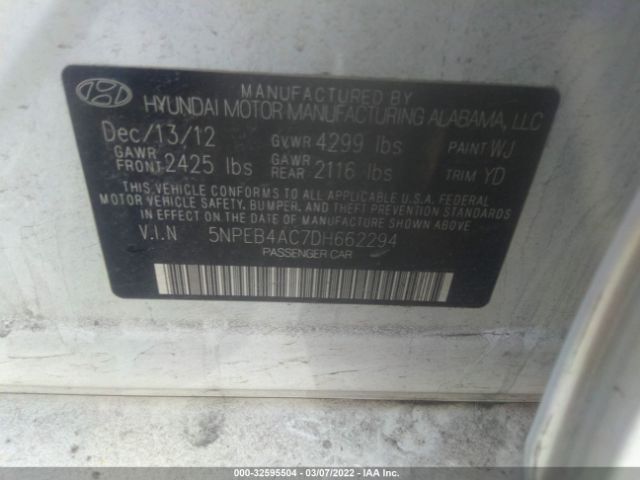 Photo 8 VIN: 5NPEB4AC7DH662294 - HYUNDAI SONATA 