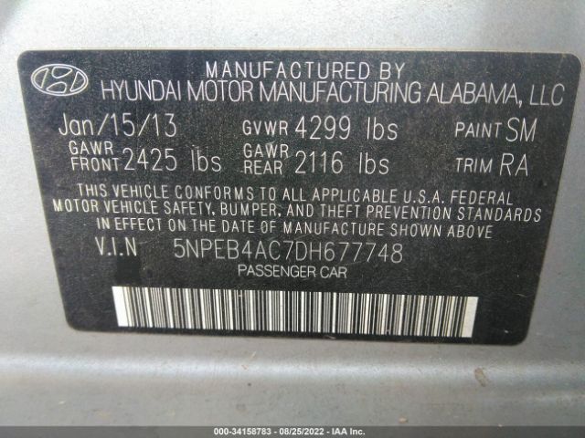 Photo 8 VIN: 5NPEB4AC7DH677748 - HYUNDAI SONATA 