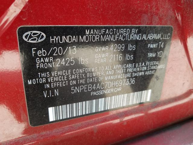 Photo 9 VIN: 5NPEB4AC7DH697336 - HYUNDAI SONATA GLS 