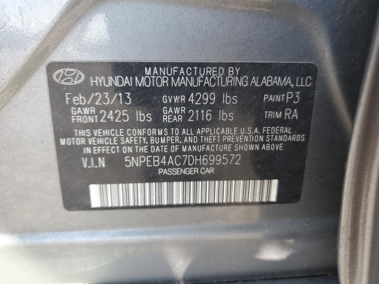 Photo 12 VIN: 5NPEB4AC7DH699572 - HYUNDAI SONATA 