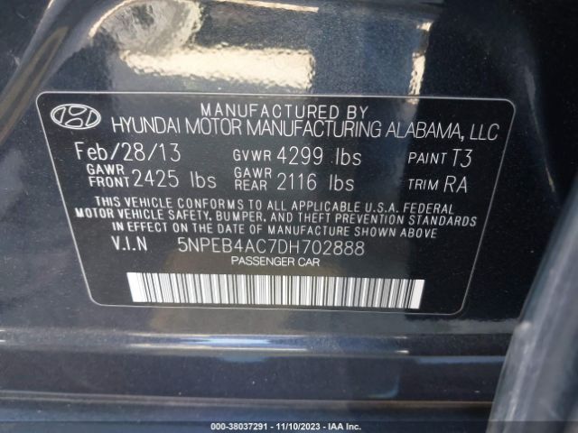 Photo 8 VIN: 5NPEB4AC7DH702888 - HYUNDAI SONATA 