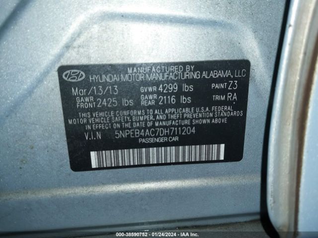 Photo 8 VIN: 5NPEB4AC7DH711204 - HYUNDAI SONATA 