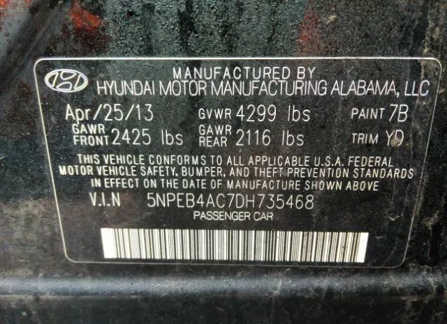 Photo 8 VIN: 5NPEB4AC7DH735468 - HYUNDAI SONATA 