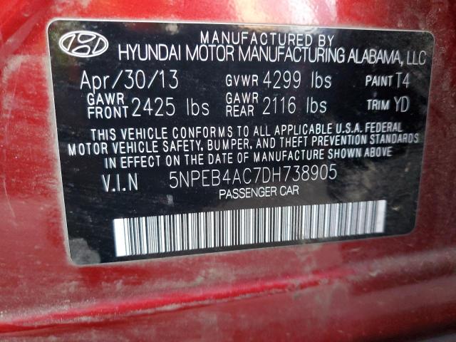 Photo 11 VIN: 5NPEB4AC7DH738905 - HYUNDAI SONATA 