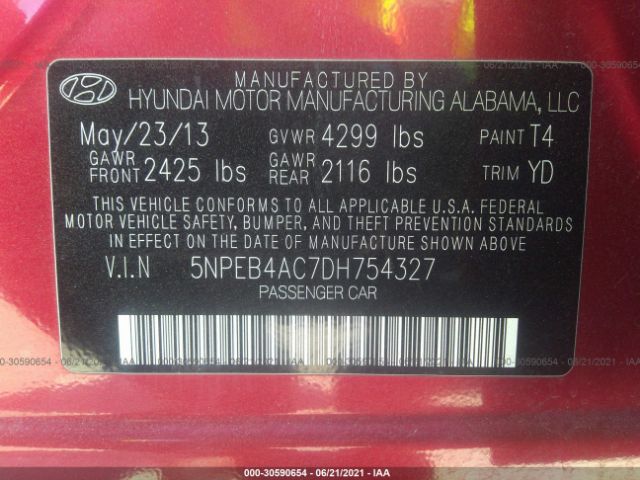 Photo 8 VIN: 5NPEB4AC7DH754327 - HYUNDAI SONATA 