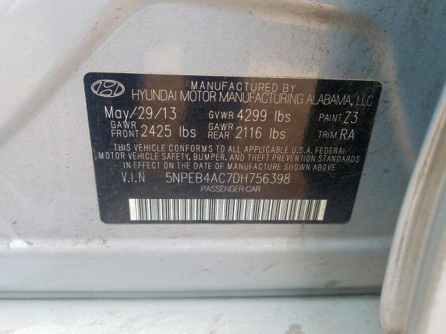 Photo 9 VIN: 5NPEB4AC7DH756398 - HYUNDAI SONATA GLS 