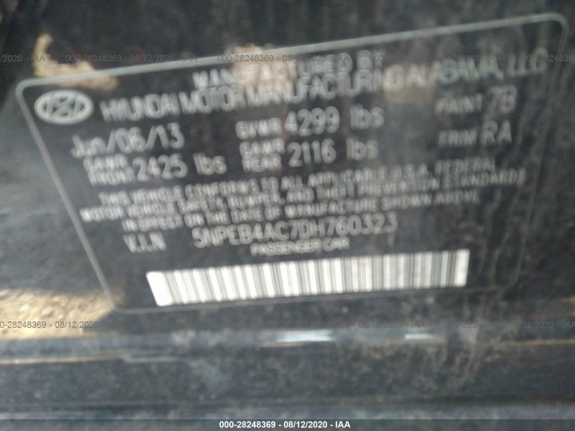 Photo 8 VIN: 5NPEB4AC7DH760323 - HYUNDAI SONATA 