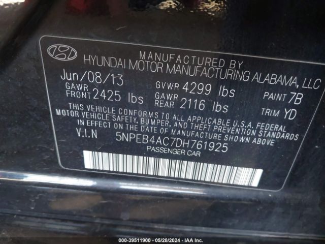 Photo 8 VIN: 5NPEB4AC7DH761925 - HYUNDAI SONATA 