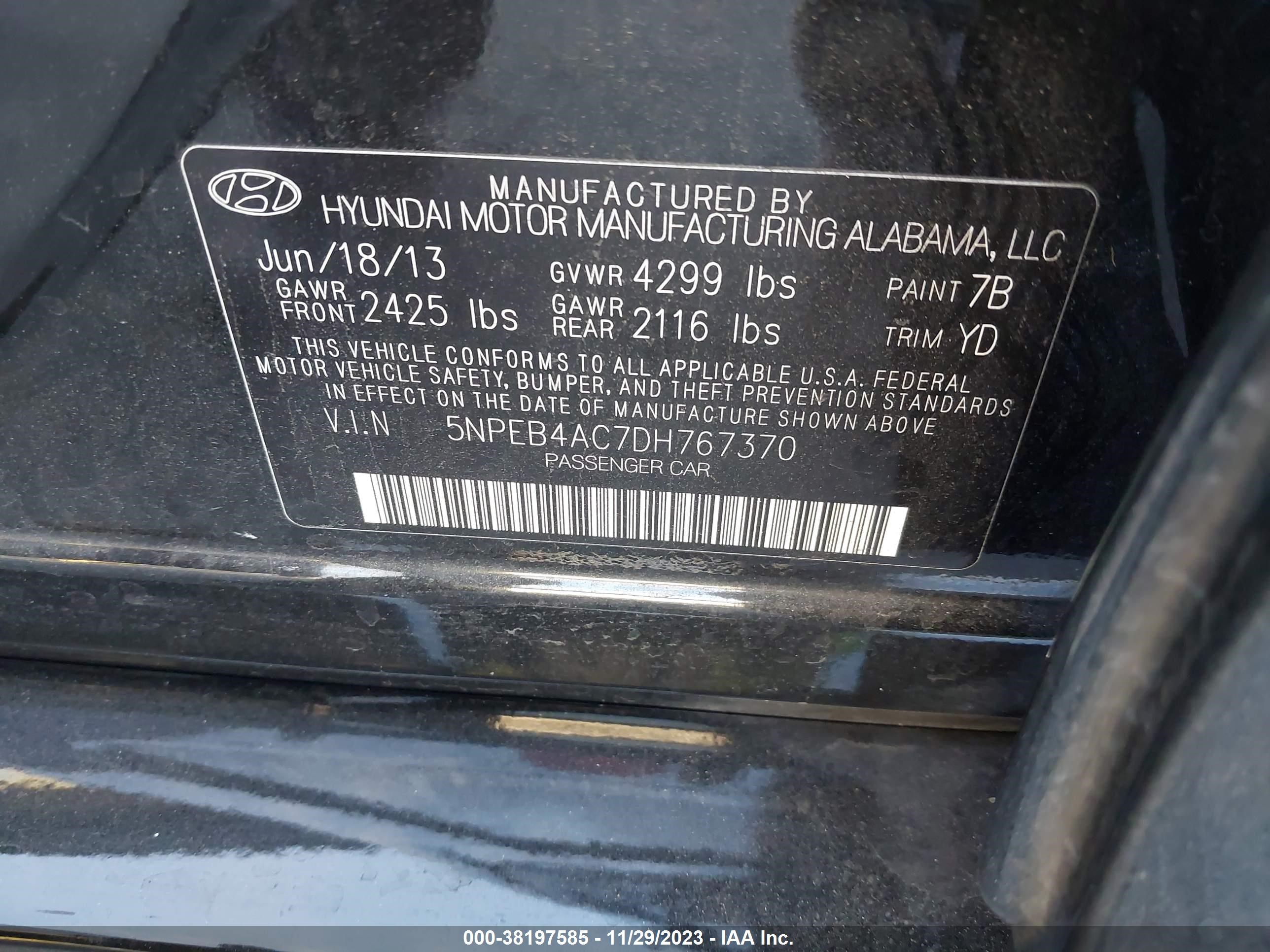 Photo 8 VIN: 5NPEB4AC7DH767370 - HYUNDAI SONATA 